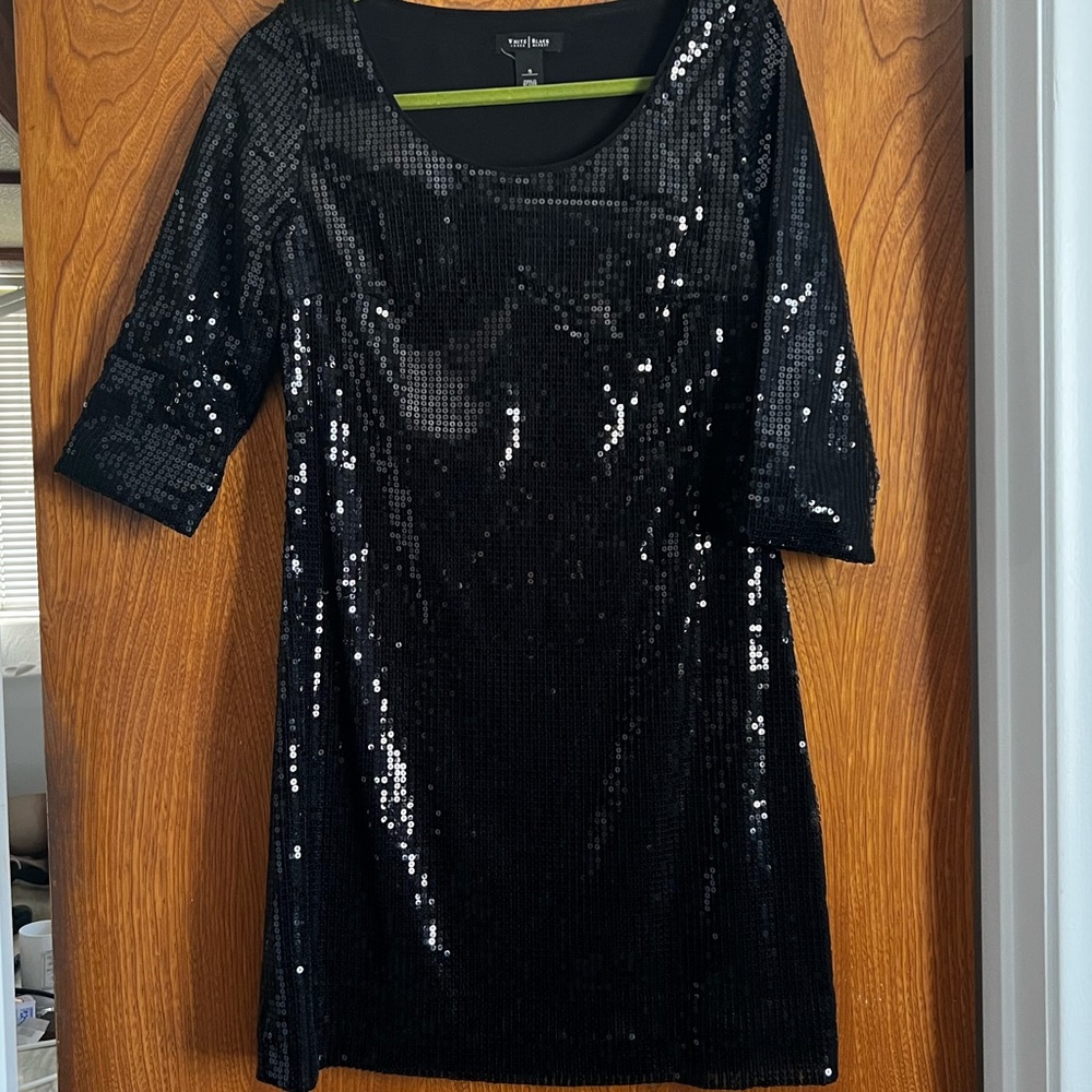White House Black Market Sequined Black Cocktail Dress